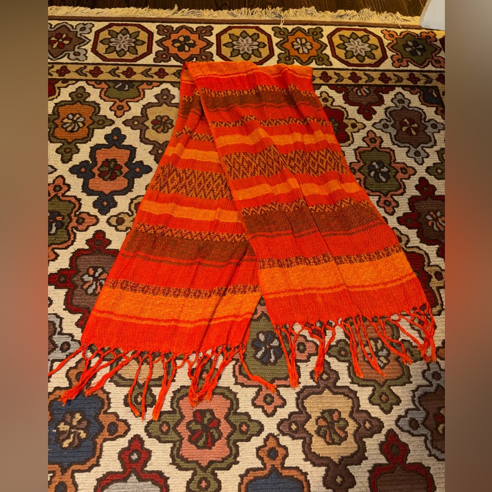 Vibrant Orange Striped Scarf